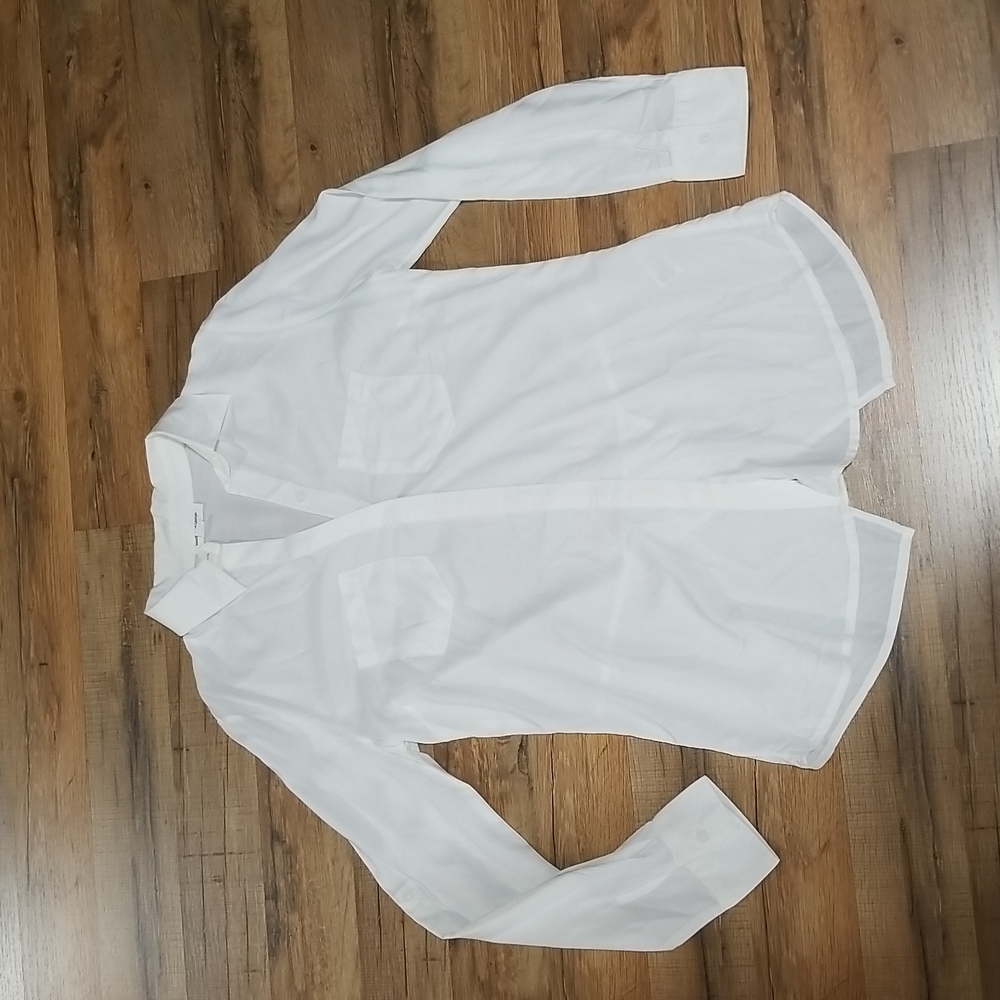 BEACHLUNCHLOUNGE COLLECTION White Viscose Button-up Tab Sleeved Blouse